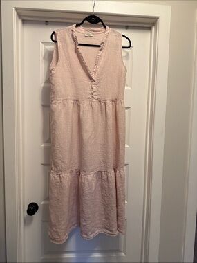 Sleeveless Light Pink Tiered Linen Dress